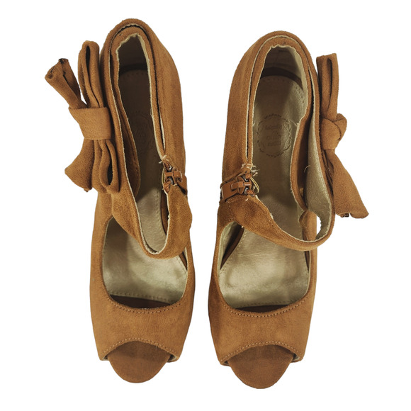 Olho 7.50Faux Suede Platform Stilleto Heels Women Caramel Cognac Brown Pinup 5" - Picture 6 of 13